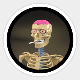 Open skull, brain and cigarette Sticker